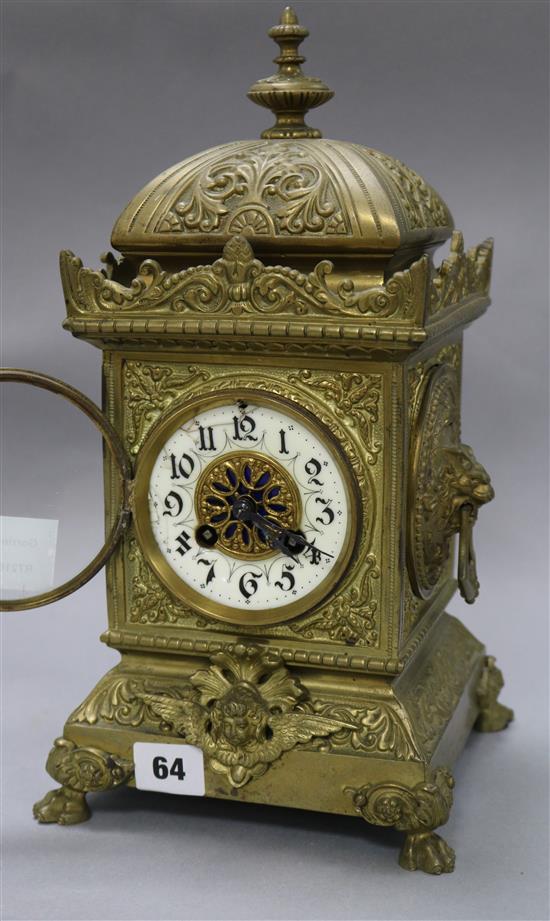 A brass mantel clock height 34cm